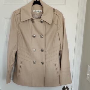 Kenneth Cole Tan Wool Peacoat Classic Double-Breasted Design